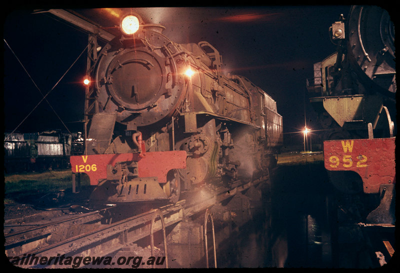 T06502
V Class 1206, W Class 952, Collie loco depot, ash pit, night photo
