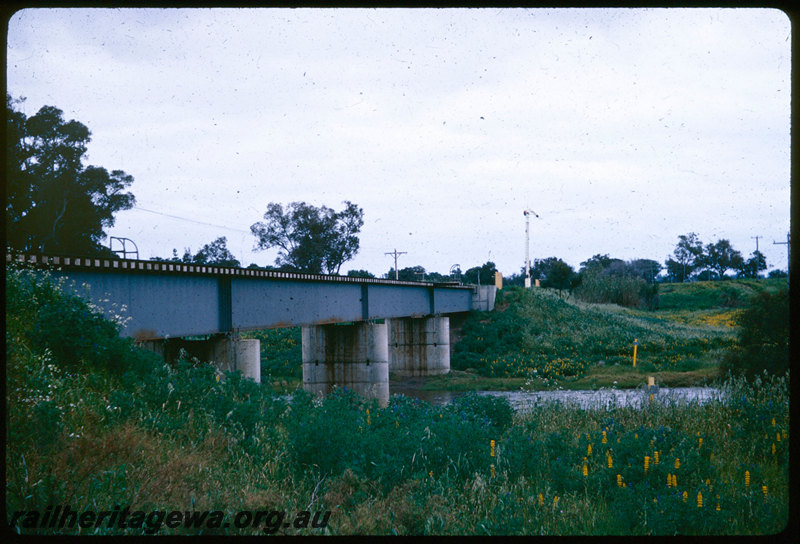 T06563
Preston River Bridge, concrete pylons, steel girder, near Picton, semaphore signal, looking towards Bunbury, SWR line
