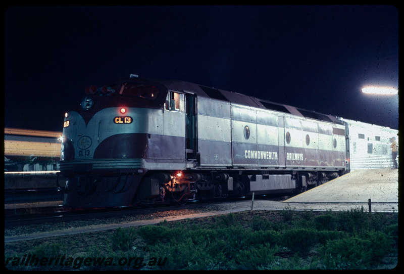 T06793
Commonwealth Railways CL Class 13, Indian Pacific, Perth Terminal, platform, ER line, night photo
