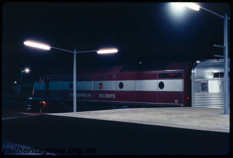 T06794
Commonwealth Railways CL Class 13, Indian Pacific, Perth Terminal, platform, ER line, night photo
