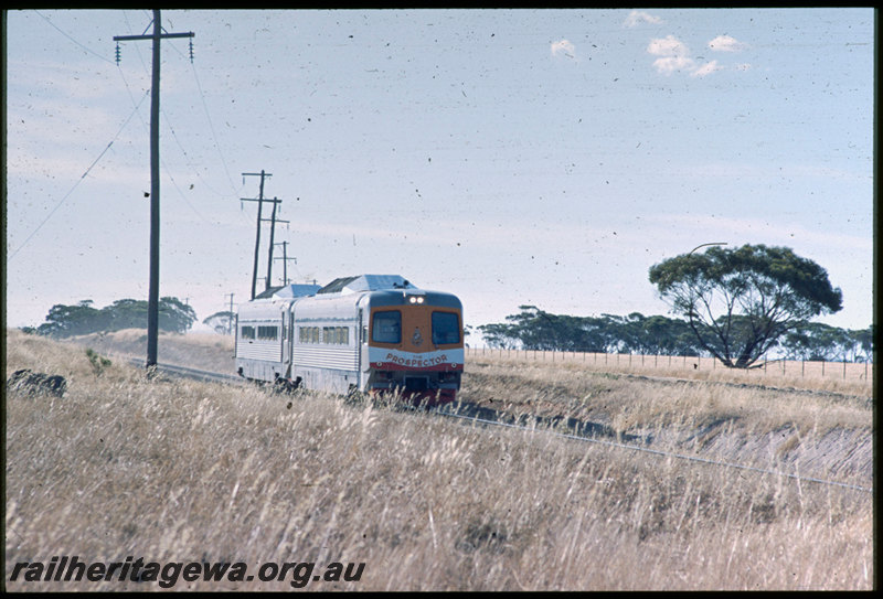 T06803
Two-car Prospector railcar approaching Cunderdin, bound for Kalgoorlie, EGR line
